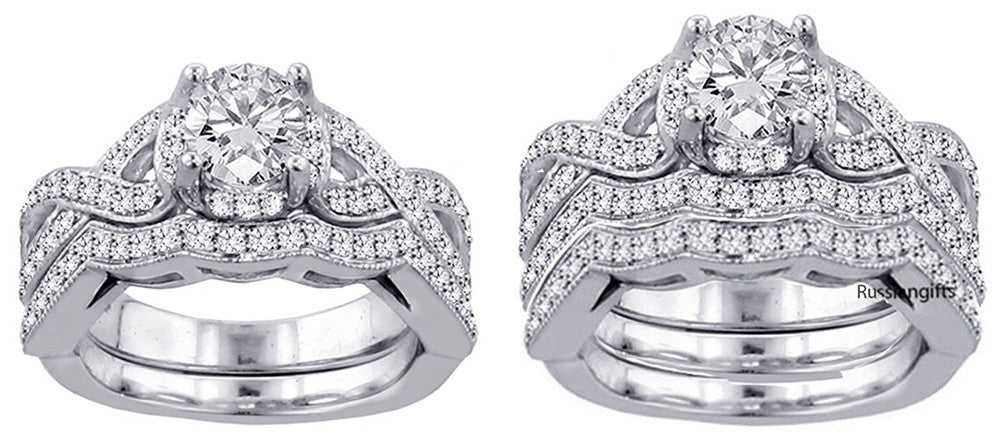 2pc or 3pc Real 925 Sterling silver Women Wedding  Cubic Zirconia Ring S 4-11.5