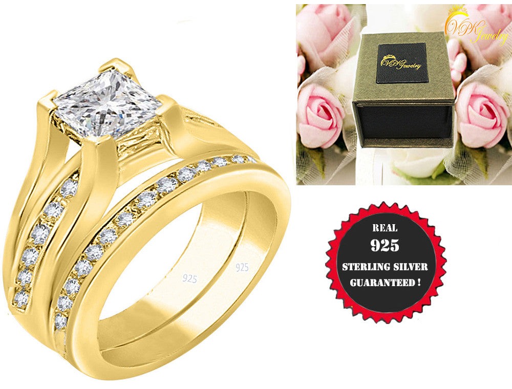  Women's Real 925 sterling silver Band Wedding set Cubic Zirconia Ring Sz 4-11.5