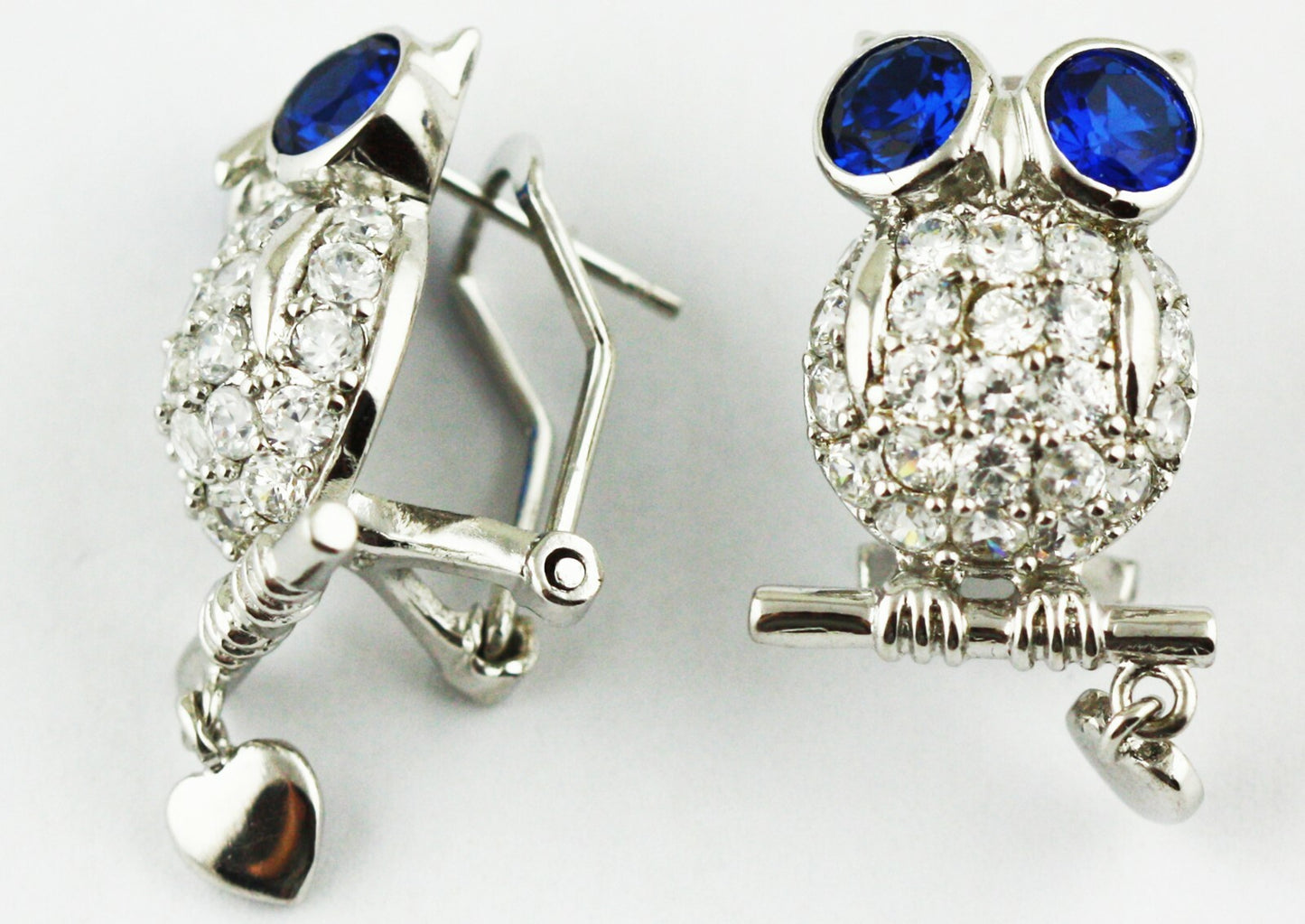 Real 925 sterling silver Owl Cubic Zircon Large earrings USA seller