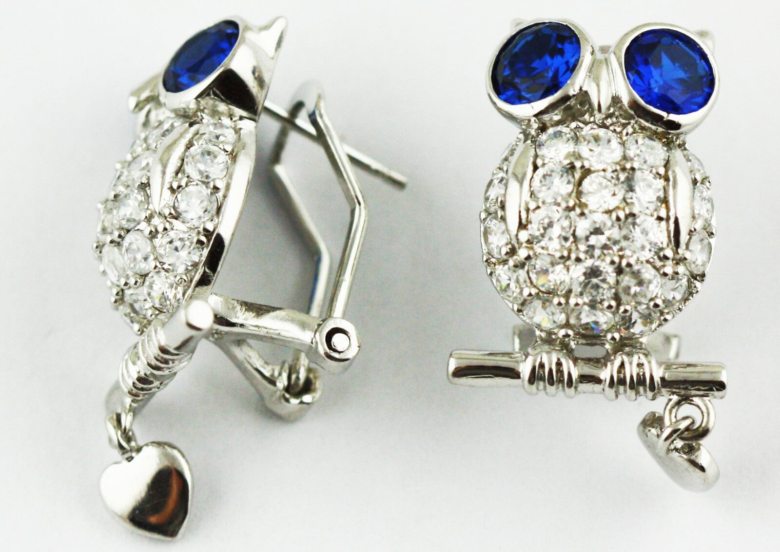 Real 925 sterling silver Owl Cubic Zircon Large earrings USA seller