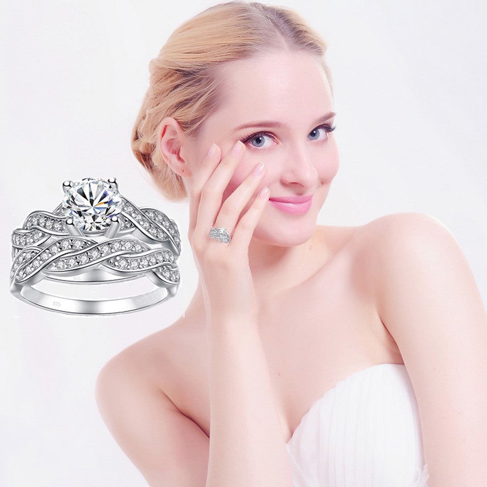 Silver Ring Real 925 Sterling Women Girl Engagement Wedding Natural Band