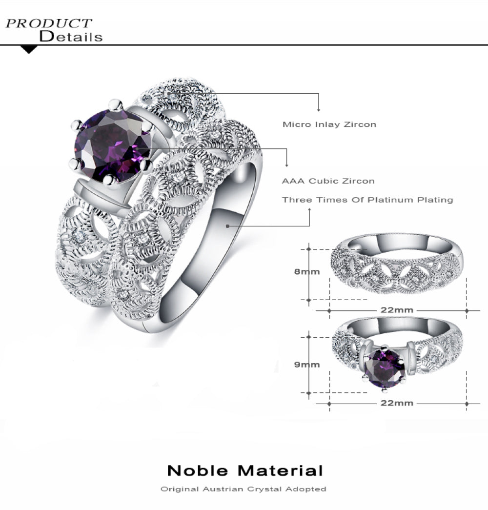 VPKJewelry Weddings Women's Austrian Crystal Band CZ Amethyst set of 2 rings