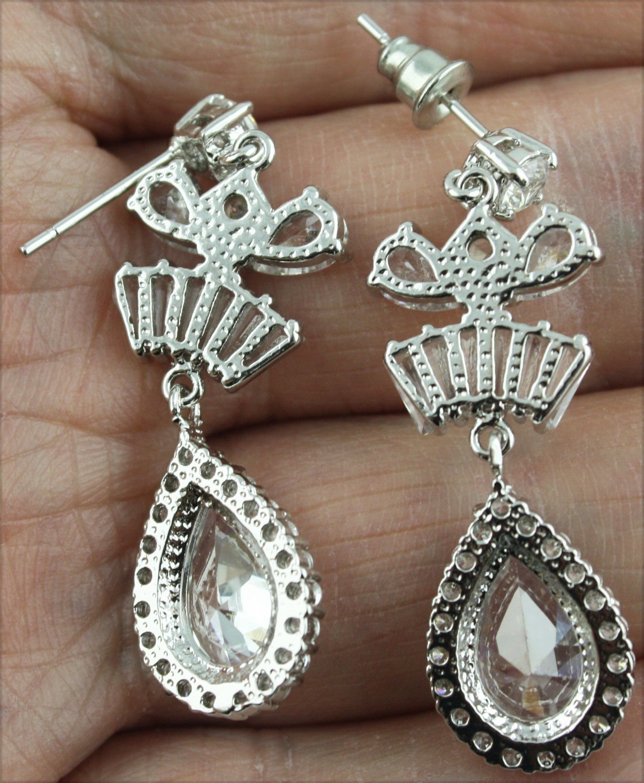 Wedding Dangle treardrop Brides Earrings Silver or Gold plated Bridal           