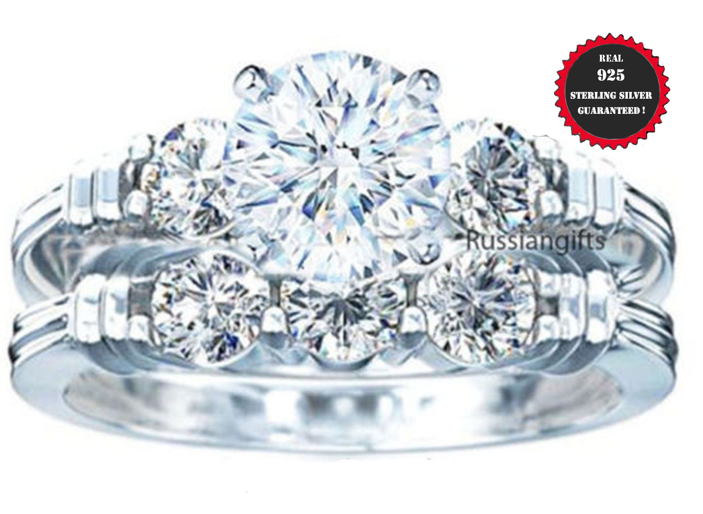 Silver Ring 925 sterling Women Wedding Cubic Zirconia Ring 2.7ct 2pc Sz 4-11,5
