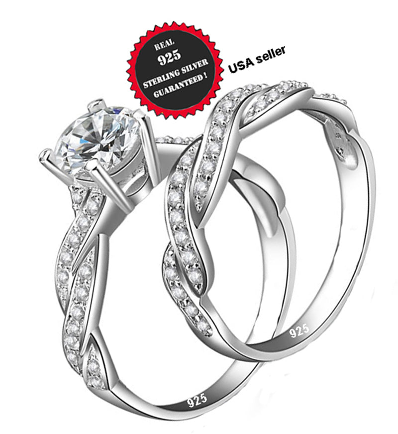 Silver Ring Real 925 Sterling Women Girl Engagement Wedding Natural Band