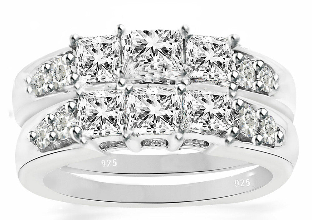Silver Ring Gold Plating Real 925 Sterling Women 6ct Cubic Zirconia  sz 4-11.5