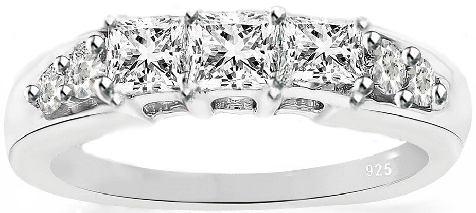 Silver Ring Gold Plating Real 925 Sterling Women 6ct Cubic Zirconia  sz 4-11.5