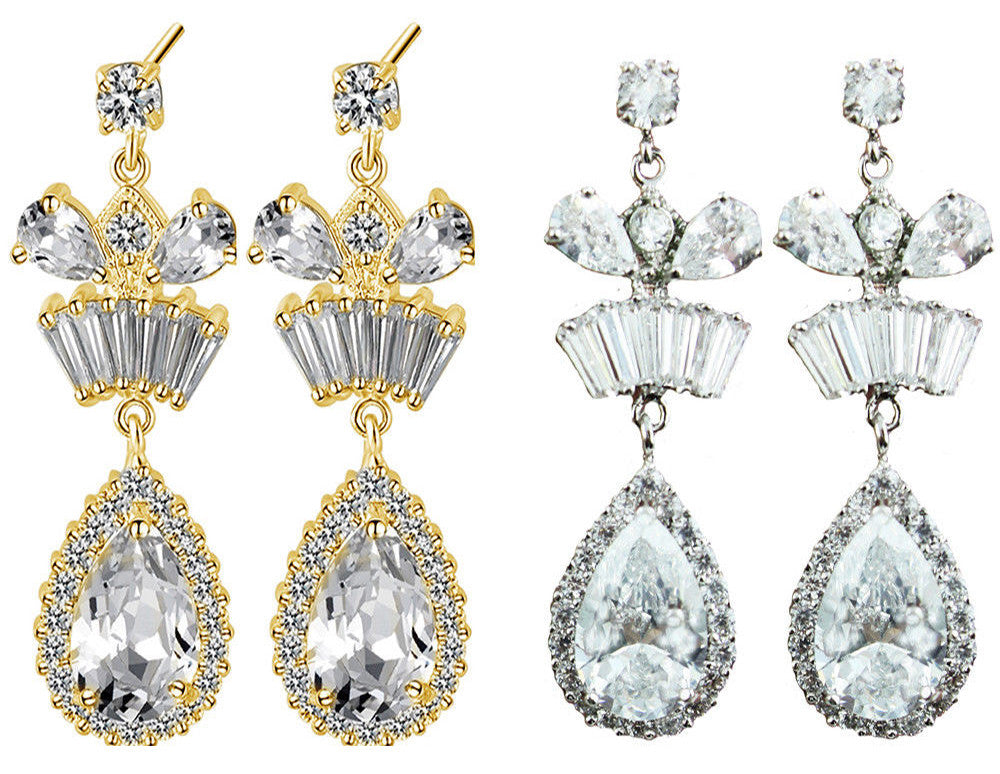 Wedding Dangle treardrop Brides Earrings Silver or Gold plated Bridal           