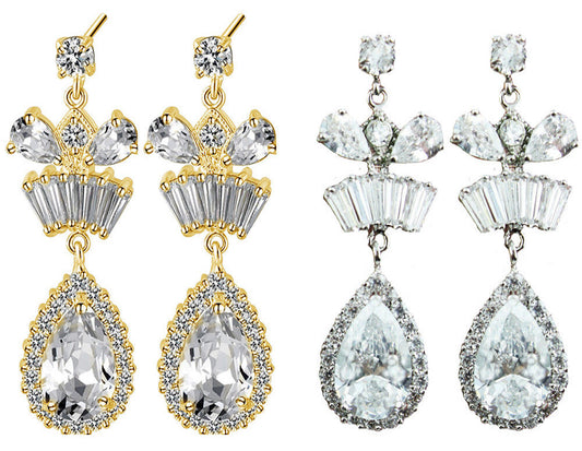 Wedding Dangle treardrop Brides Earrings Silver or Gold plated Bridal           
