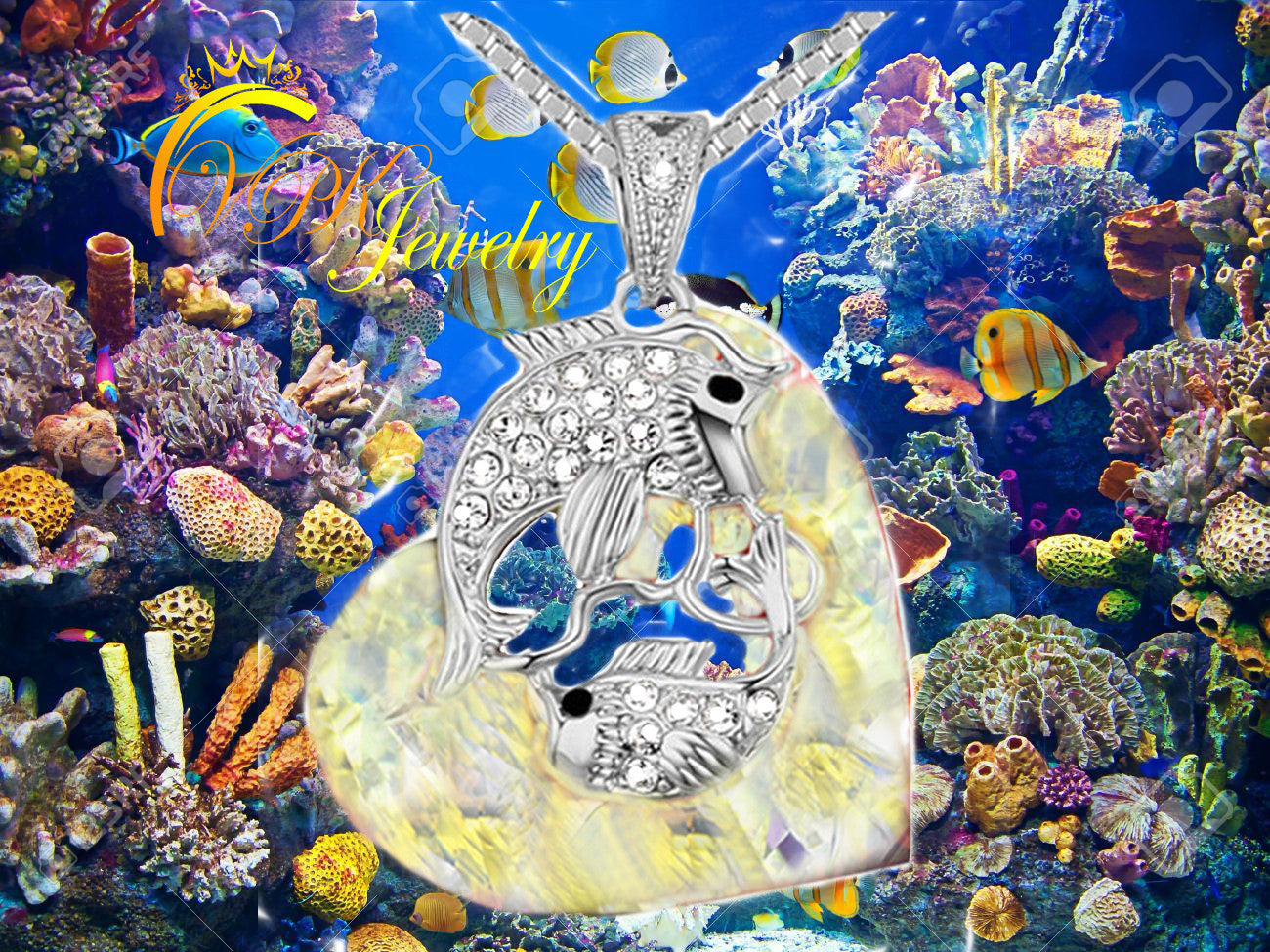 Heart Fish Necklace Pendant Chain made with SWAROVSKI crystal free box 