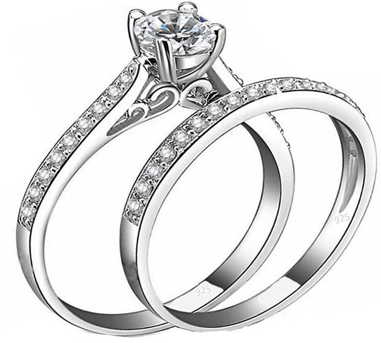 Silver Ring Women Real 925 Sterling  Wedding Engagement Set Band Sz 4-11,5