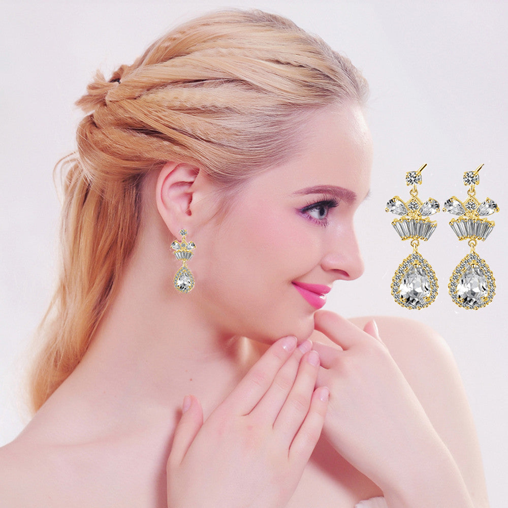Wedding Dangle treardrop Brides Earrings Silver or Gold plated Bridal           