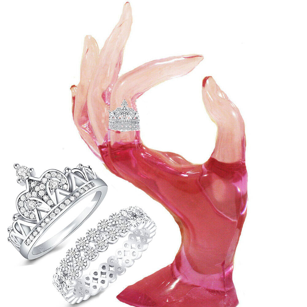 Silver crown ring Real 925 sterling tiara queen Women's Weddings Princess