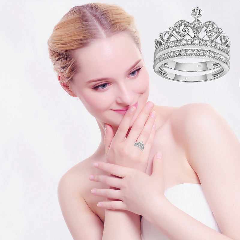 Crown Ring Real silver 925 sterling 2ct Women Wedding Engagement  Sz 4-11.5