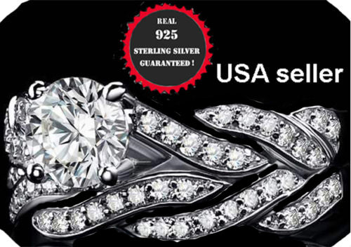 Silver Ring Real 925 Sterling Women Girl Engagement Wedding Natural Band