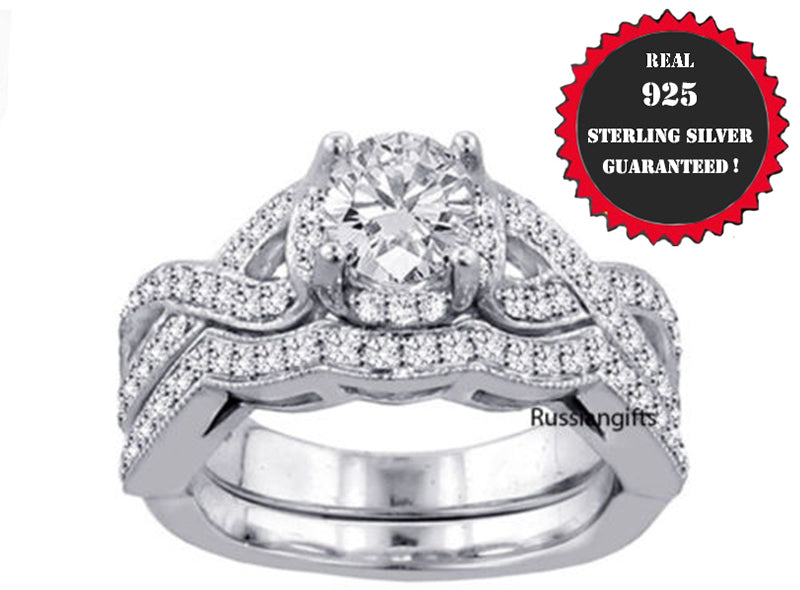 2pc or 3pc Real 925 Sterling silver Women Wedding  Cubic Zirconia Ring S 4-11.5