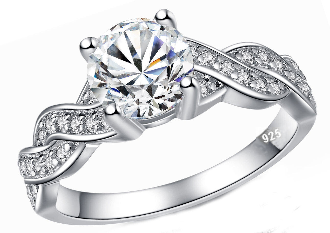 Silver Ring Real 925 Sterling Women Girl Engagement Wedding Natural Band