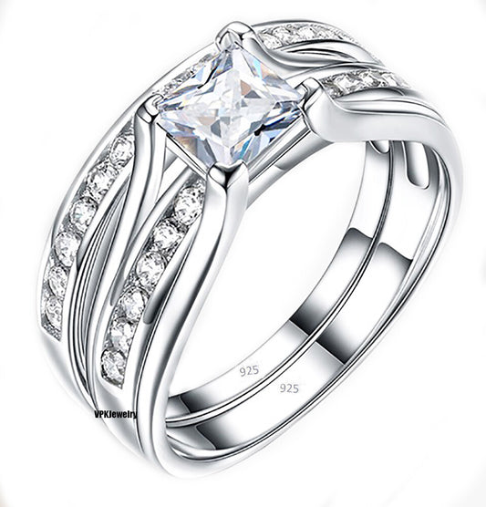 Womens silver ring Real 925 sterling Cubic Zirconia Set USA Seller