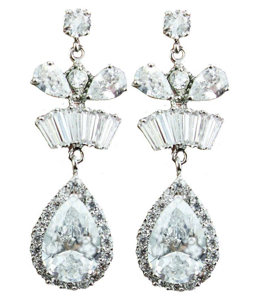 Wedding Dangle treardrop Brides Earrings Silver or Gold plated Bridal           