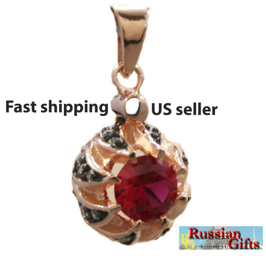 Russian Real 925 sterling silver Cubic Zirconia pink natural Pendant rose black