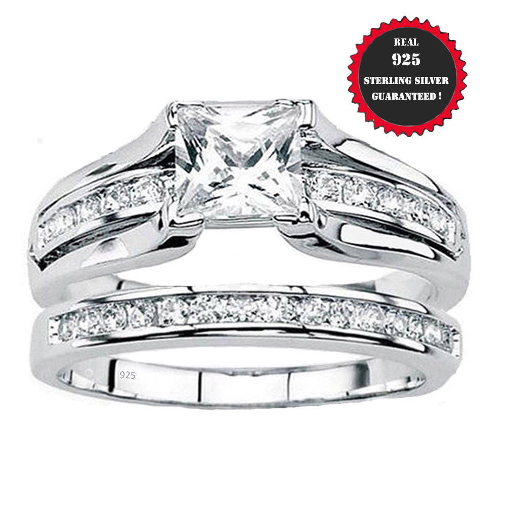 Women's Ring Real 925 Sterling silver yellow Cubic Zirconia Wedding set S 4-11.5
