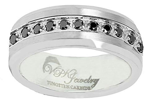 6- 8mm Tungsten VPKJewelry Men Women Wedding Brushed Ring 13 black CZ 