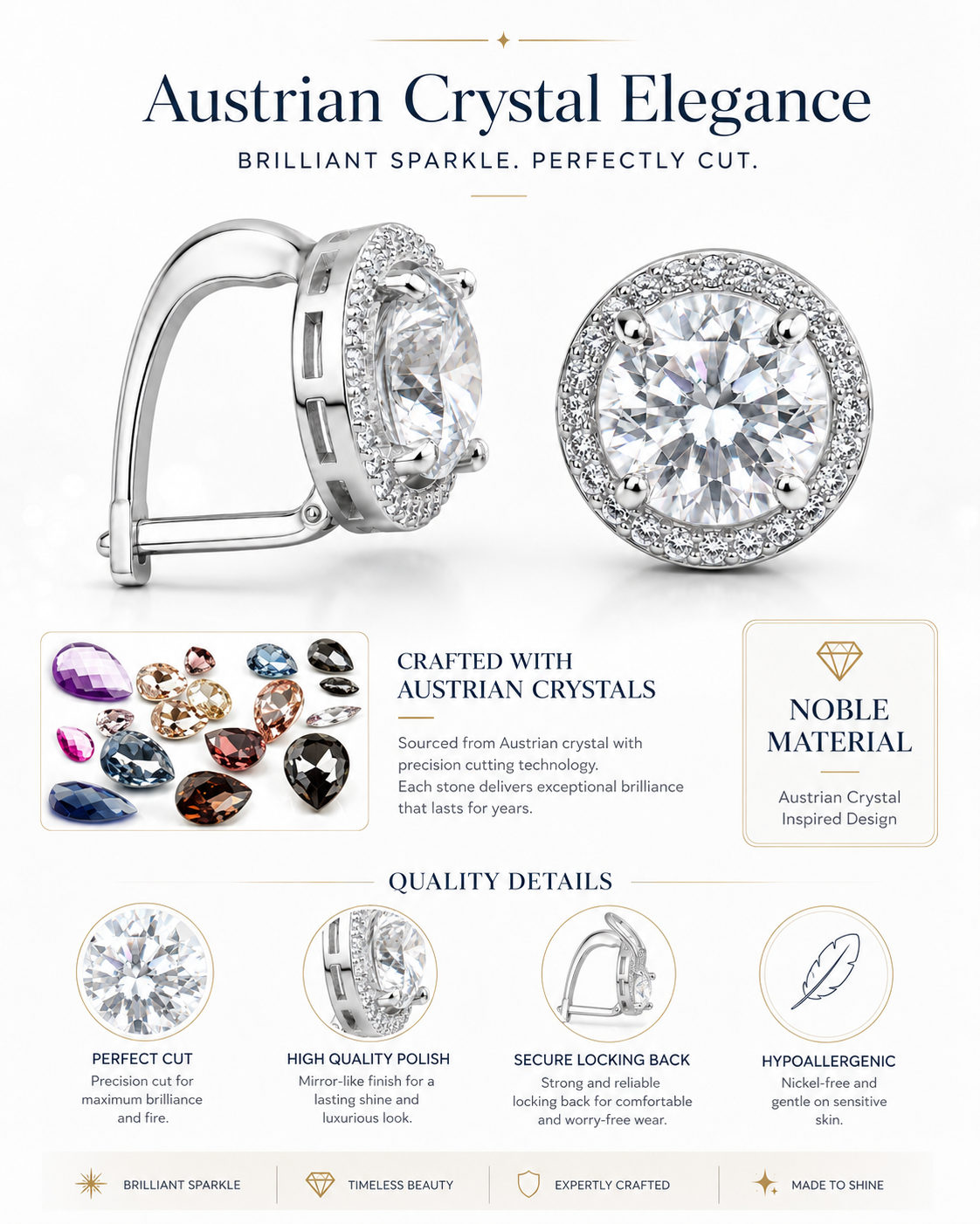 VPKJewelry Women's 18K White or Yellow Gold-Plated Russian Back Earrings - Cubic Zirconia CZ
