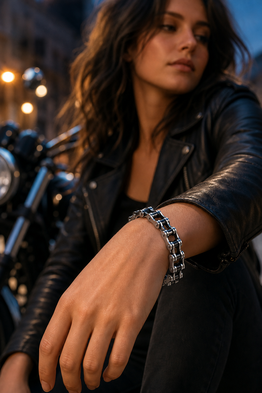 VPKJewelry Love Men Women 9'' 8.5" 7.5'' Motorcycle Bike Biker Bracelet 12mm - biker woman wearing silver-black bracelet
