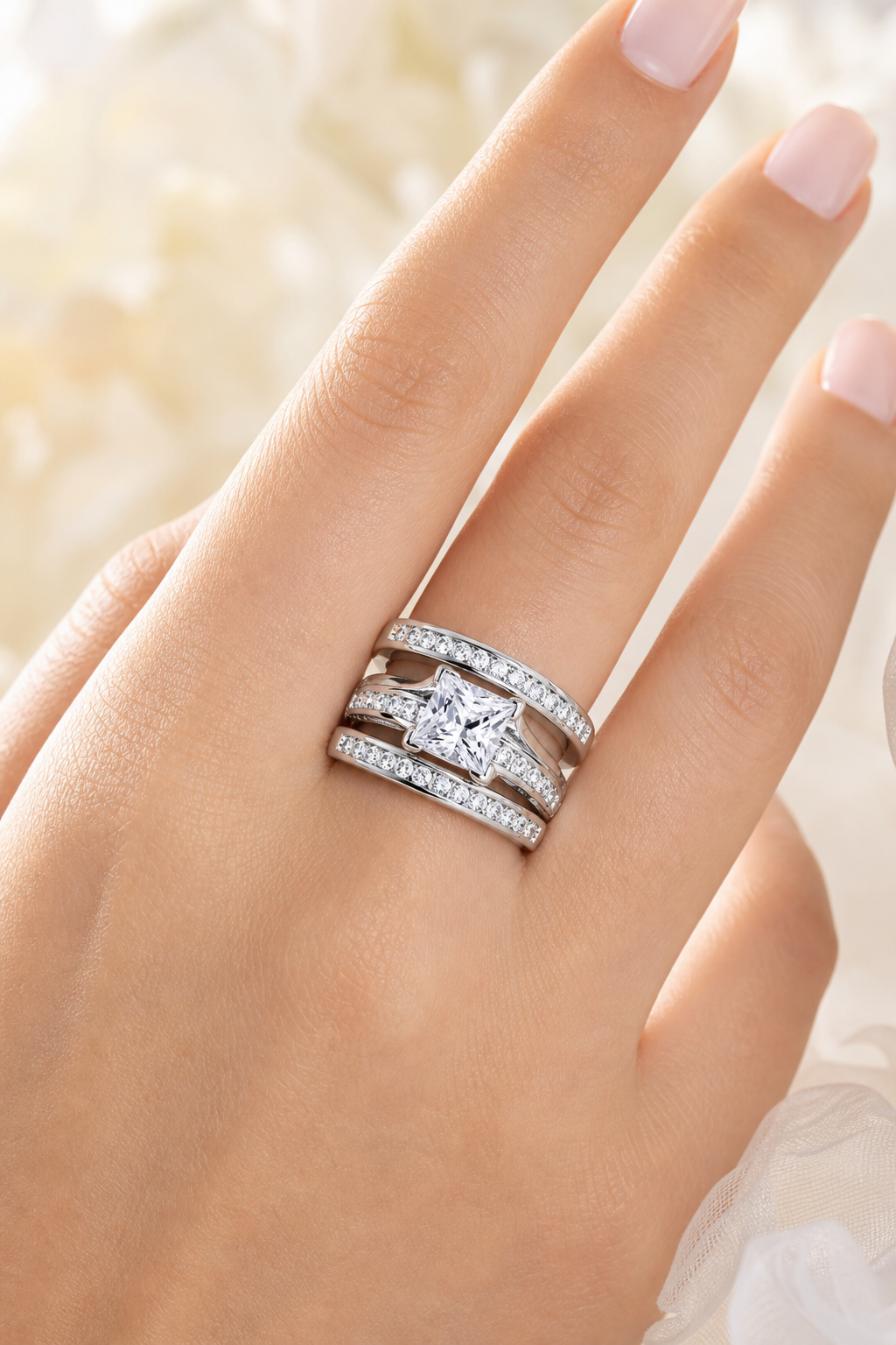 VPKJewelry real 925 sterling silver cubic zirconia 3 piece wedding ring set - model lifestyle image 1