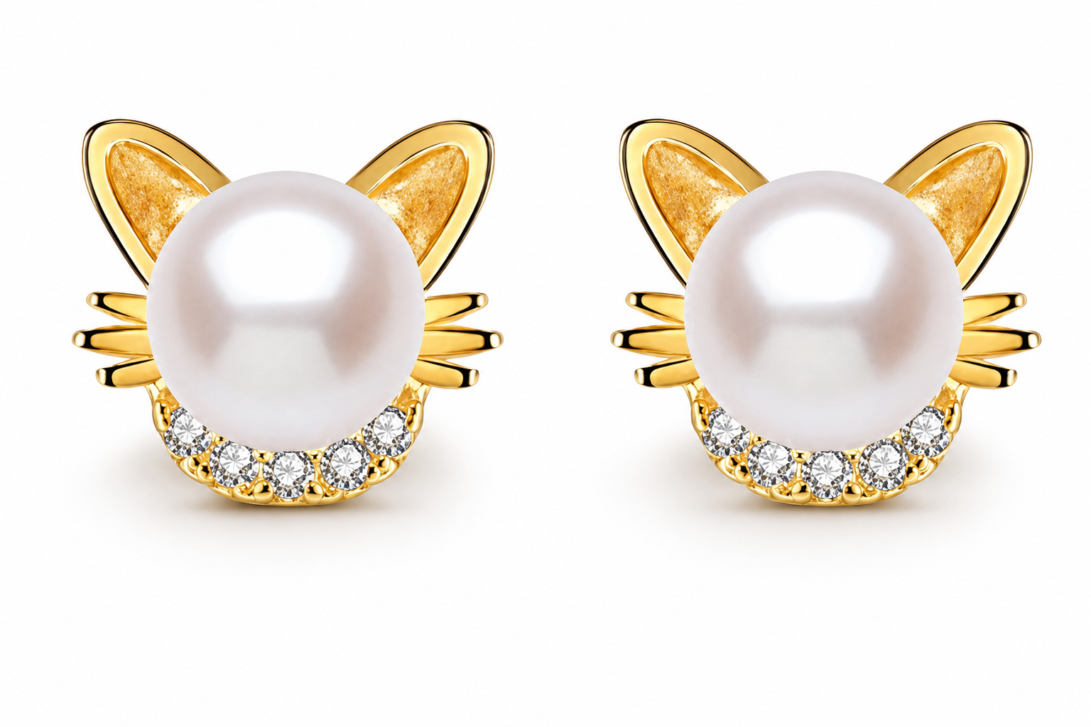 VPKJewelry 925 Sterling Silver Cat Stud Earrings - Black White Yellow