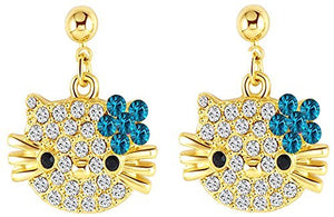 VPKJewelry Women's ladies Girls Kids Kitty Cat 18k Gold Austrian Crystal Stud Blue Earrings 3 color