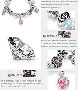 VPKJewelry Murano and Austrian Crystal Glass Charm Bracelet Chain Animals Bead Silver plated
