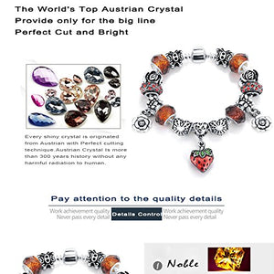 VPKJewelry Strawberry Murano and Austrian Crystal Charm Beads Chain Silver Plated Bracelet