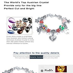 VPKJewelry Chain Crystal Heart Angel Bead Austrian and Murano Glass Charm Silver Bracelet