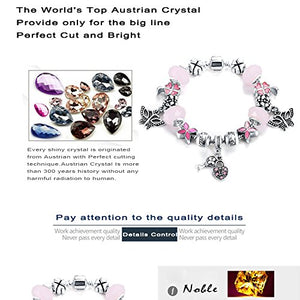 VPKJewelry Lock Key Butterfly Murano and Austrian Crystal Charm Bracelet Beads Chain Silver Plated