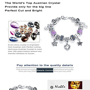 VPKJewelry Charm Bracelet Chain Hearts Stars Bead Austrian and Murano Crystal Silver Plated