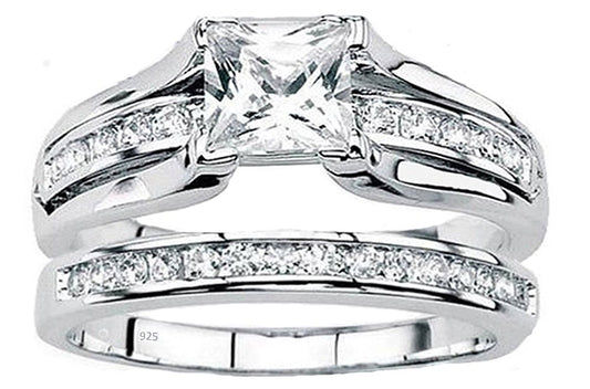 VPKJewelry 2.00 ct Real 925 Sterling Silver Wedding Engagement 2 pc set Diamonique CZ Ring Women (9)
