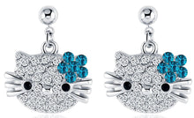 VPKJewelry Women's ladies Girls Kids Kitty Cat 18k Gold Austrian Crystal Stud Blue Earrings 3 color