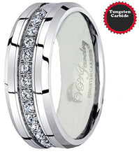 VPKJewelry Tungsten Carbide Silver 13 CZ Men Women Wedding Engagement Comfort Fit Band 8 or 6 mm Ring (tungsten 6 mm, 4)