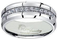 VPKJewelry Tungsten Carbide Silver 13 CZ Men Women Wedding Engagement Comfort Fit Band 8 or 6 mm Ring (tungsten 6 mm, 4)