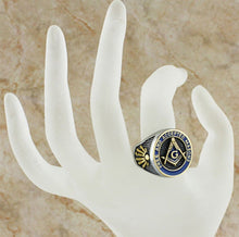 VPKJewelry Mens F. & A.M. Masonic Mason Blue Enamel Gold Plated Polished Stainless Steel rings sz 7.5-14.5