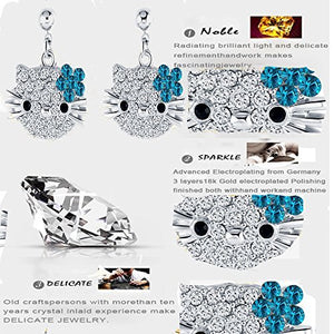 VPKJewelry Women's ladies Girls Kids Kitty Cat 18k Gold Austrian Crystal Stud Blue Earrings 3 color