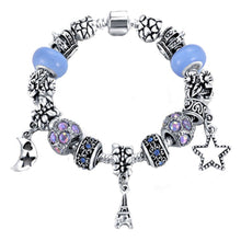 VPKJewelry Women Cirl Moon Star Bead Murano and Austrian Crystal Charm Bracelet Silver Plated