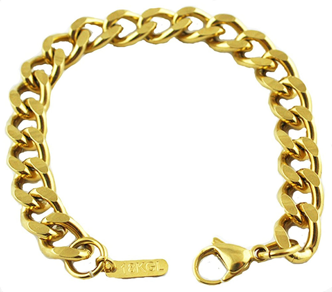 VPKJewelry 18 k gold Stainless steel Link Curb Cuban Chain Bracelets 9 mm 7'',8'' (7.0)