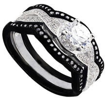 VPKJewelry 3.60 ct Real 925 Silver Wedding Engagement 3pc set Black White Ring Women Ladies (11.5)