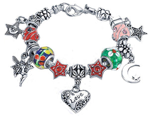 VPKJewelry Chain Crystal Heart Angel Bead Austrian and Murano Glass Charm Silver Bracelet