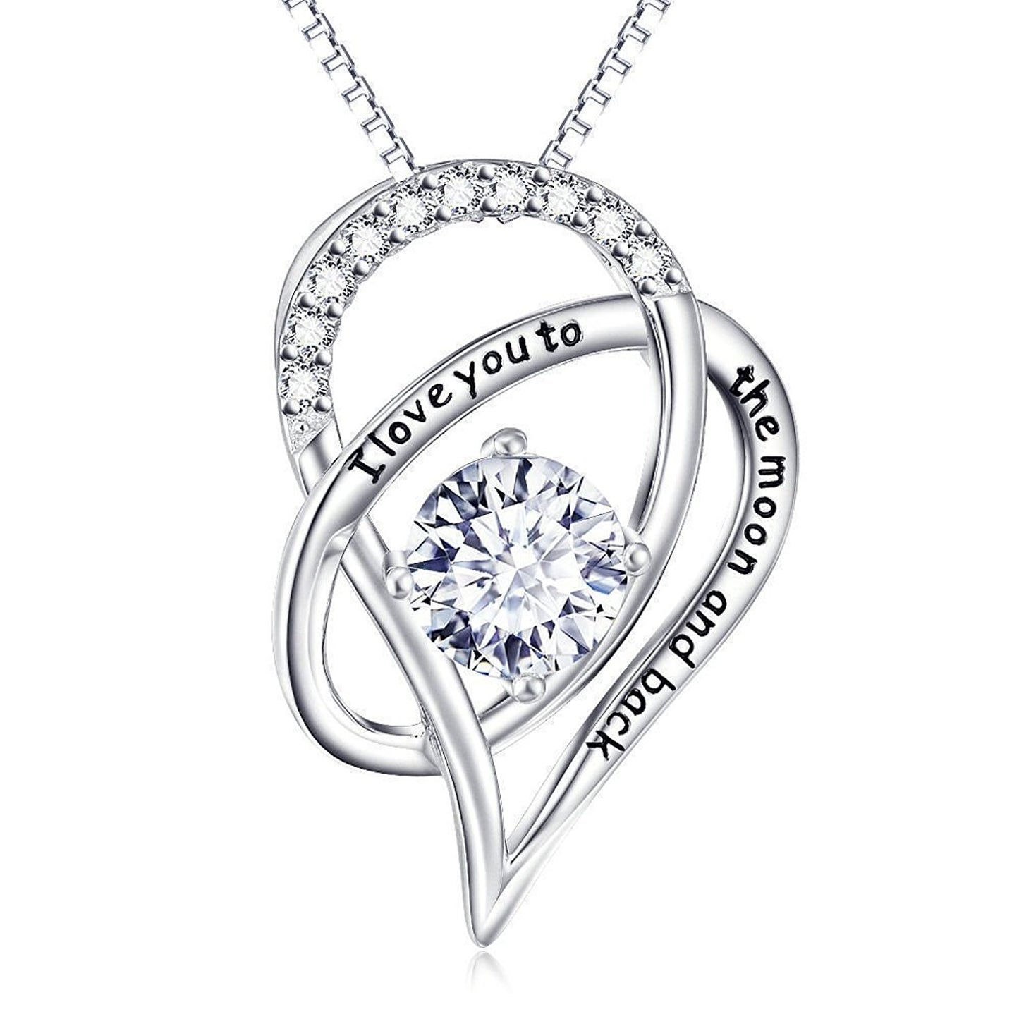 VPKJewelry 925 silver Diamonique CZ 0.60 ct Heart Women's Pendant Necklace I love you to the moon and back