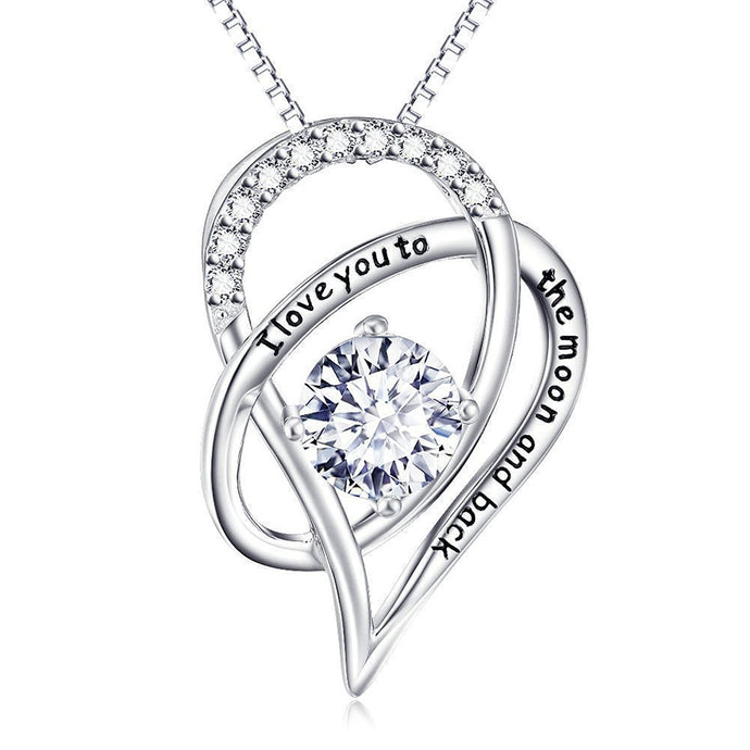 VPKJewelry 925 silver Diamonique CZ 0.60 ct Heart Women's Pendant Necklace I love you to the moon and back
