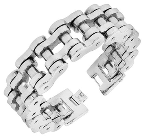 VPKJewelry Men's Silver plated Stainless Steel Motorcycle Bike Link Chain Bracelet L 8-10'' W 19 mm (8)