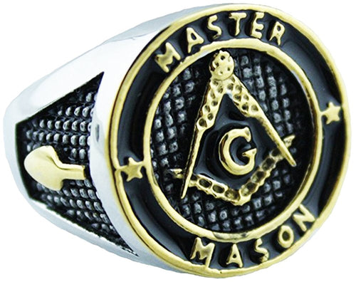 VPKJewelry Men Masonic Master Mason Black Enamel Gold Plated Polished Stainless Steel rings sz 8 -14.5 (10)